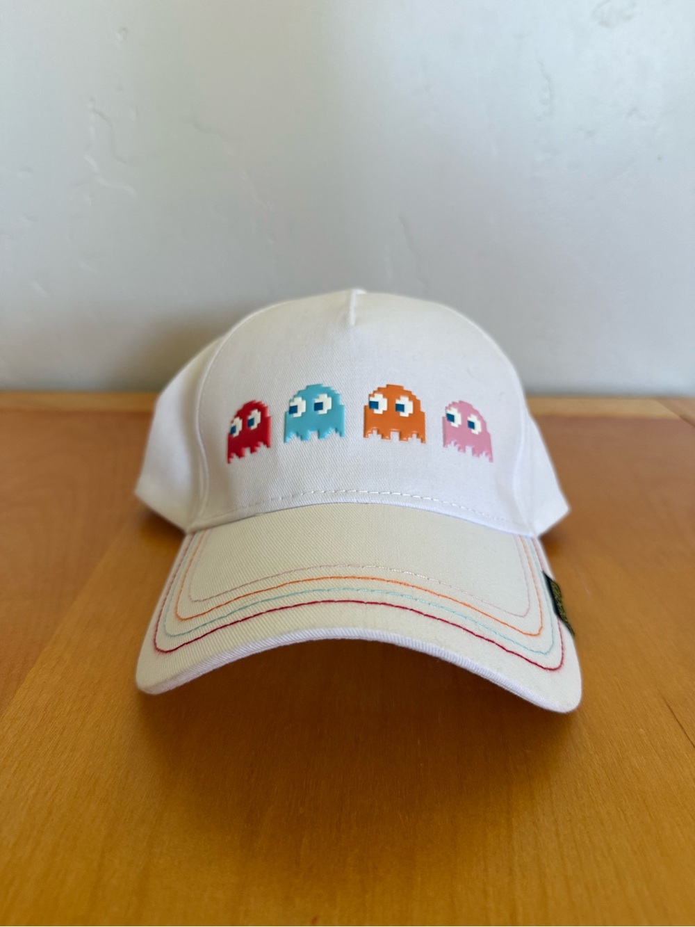 White Baseball Cap with Pac Man Ghosts